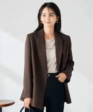 KBDLB14129 a.v.v(アー・ヴェ・ヴェ) 【洗える/イージーケア/ストレッチ】パウダーツイルダブルブレストジャケット ブラウン