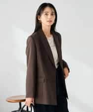 KBDLB14129 a.v.v(アー・ヴェ・ヴェ) 【洗える/イージーケア/ストレッチ】パウダーツイルダブルブレストジャケット ブラウン