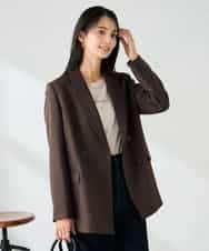 KBDLB14129 a.v.v(アー・ヴェ・ヴェ) 【洗える/イージーケア/ストレッチ】パウダーツイルダブルブレストジャケット ブラウン