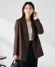 KBDLB14129 a.v.v(アー・ヴェ・ヴェ) 【洗える/イージーケア/ストレッチ】パウダーツイルダブルブレストジャケット ブラウン