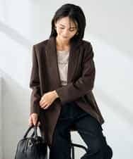 KBDLB14129 a.v.v(アー・ヴェ・ヴェ) 【洗える/イージーケア/ストレッチ】パウダーツイルダブルブレストジャケット ブラウン