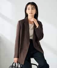 KBDLB14129 a.v.v(アー・ヴェ・ヴェ) 【洗える/イージーケア/ストレッチ】パウダーツイルダブルブレストジャケット ブラウン