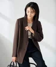 KBDLB14129 a.v.v(アー・ヴェ・ヴェ) 【洗える/イージーケア/ストレッチ】パウダーツイルダブルブレストジャケット ブラウン