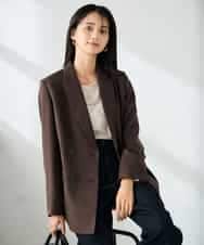 KBDLB14129 a.v.v(アー・ヴェ・ヴェ) 【洗える/イージーケア/ストレッチ】パウダーツイルダブルブレストジャケット ブラウン