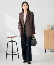 KBDLB14129 a.v.v(アー・ヴェ・ヴェ) 【洗える/イージーケア/ストレッチ】パウダーツイルダブルブレストジャケット ブラウン