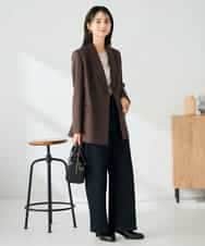 KBDLB14129 a.v.v(アー・ヴェ・ヴェ) 【洗える/イージーケア/ストレッチ】パウダーツイルダブルブレストジャケット ブラウン