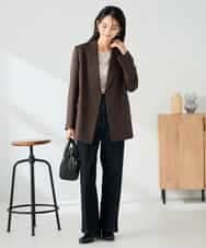 KBDLB14129 a.v.v(アー・ヴェ・ヴェ) 【洗える/イージーケア/ストレッチ】パウダーツイルダブルブレストジャケット ブラウン