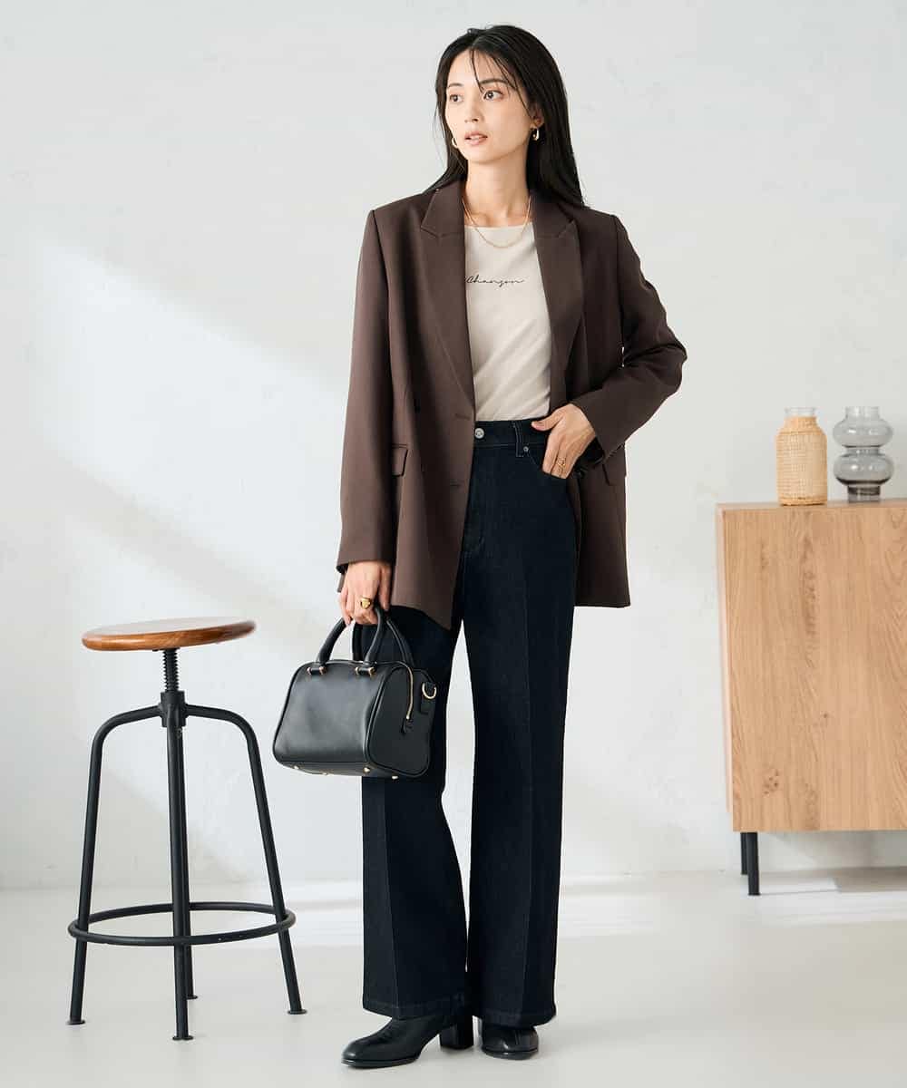 KBDLB14129 a.v.v(アー・ヴェ・ヴェ) 【洗える/イージーケア/ストレッチ】パウダーツイルダブルブレストジャケット ブラウン