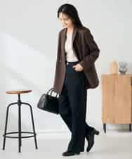 KBDLB14129 a.v.v(アー・ヴェ・ヴェ) 【洗える/イージーケア/ストレッチ】パウダーツイルダブルブレストジャケット ブラウン