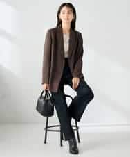 KBDLB14129 a.v.v(アー・ヴェ・ヴェ) 【洗える/イージーケア/ストレッチ】パウダーツイルダブルブレストジャケット ブラウン