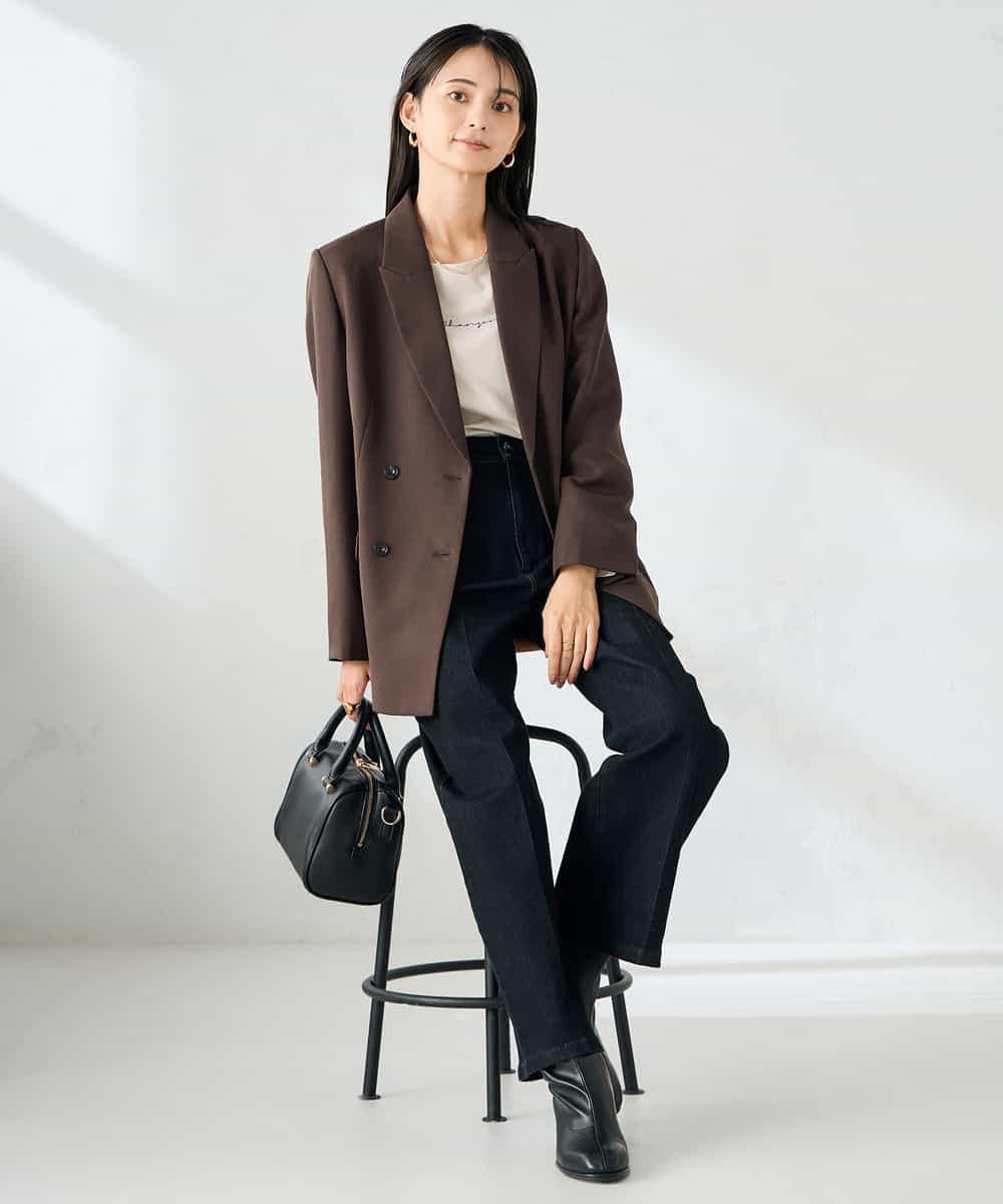 KBDLB14129 a.v.v(アー・ヴェ・ヴェ) 【洗える/イージーケア/ストレッチ】パウダーツイルダブルブレストジャケット ブラウン