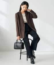 KBDLB14129 a.v.v(アー・ヴェ・ヴェ) 【洗える/イージーケア/ストレッチ】パウダーツイルダブルブレストジャケット ブラウン