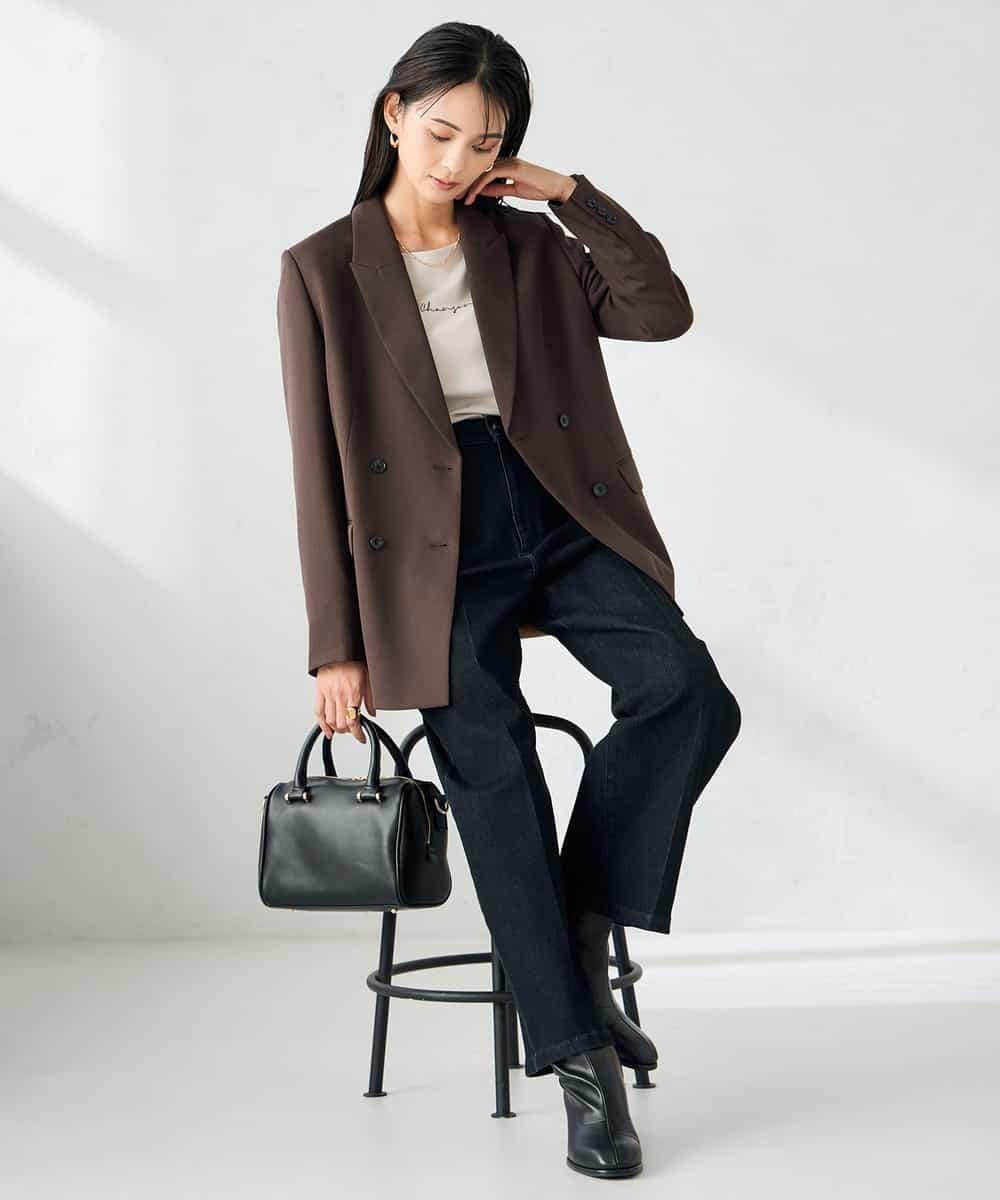 KBDLB14129 a.v.v(アー・ヴェ・ヴェ) 【洗える/イージーケア/ストレッチ】パウダーツイルダブルブレストジャケット ブラウン