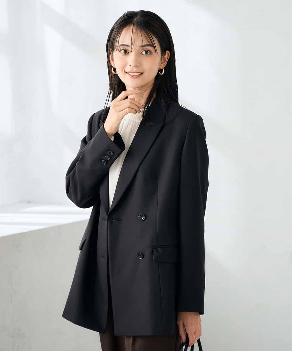 KBDLB14129 a.v.v(アー・ヴェ・ヴェ) 【洗える/イージーケア/ストレッチ】パウダーツイルダブルブレストジャケット ブラウン