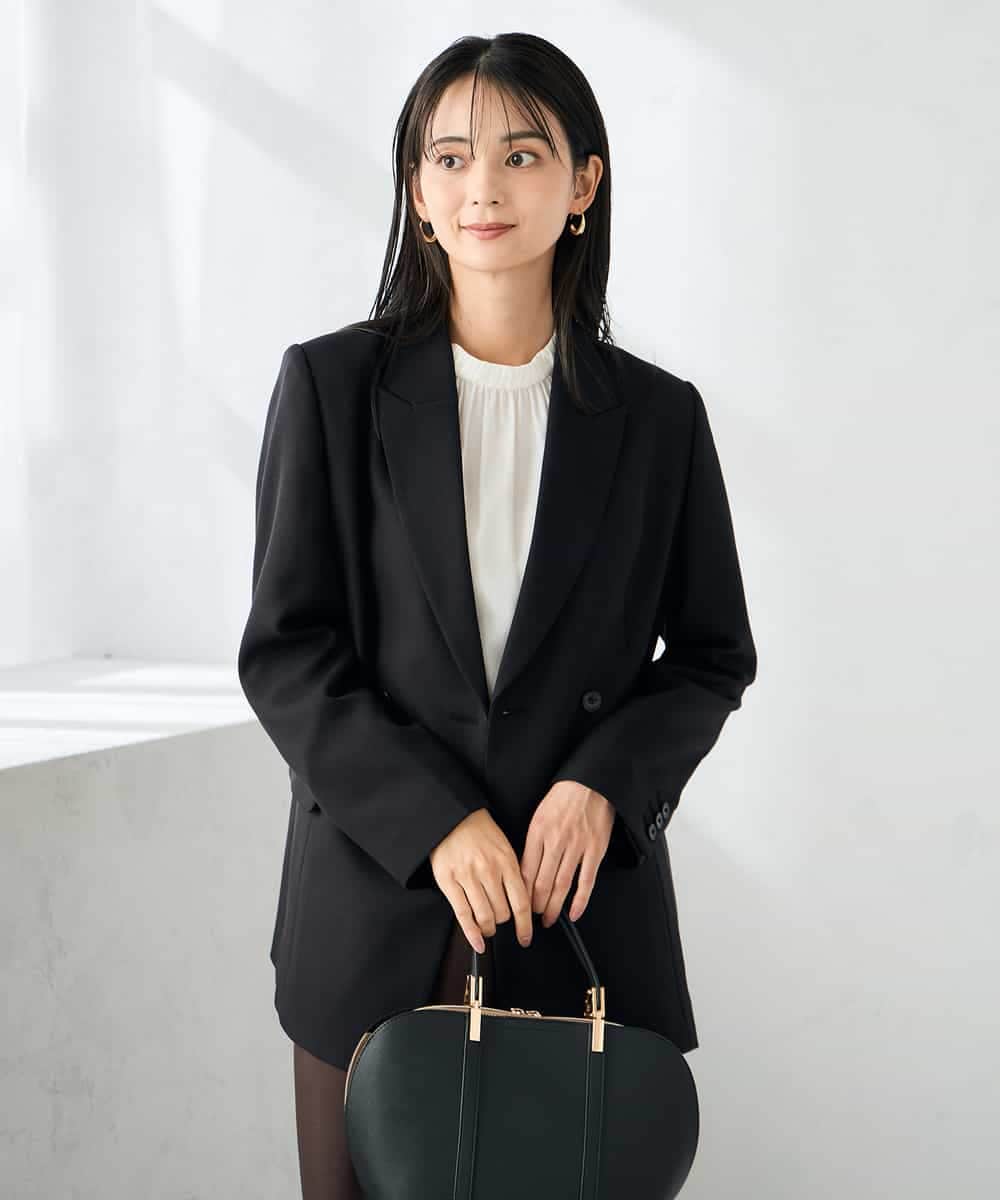 KBDLB14129 a.v.v(アー・ヴェ・ヴェ) 【洗える/イージーケア/ストレッチ】パウダーツイルダブルブレストジャケット ブラウン