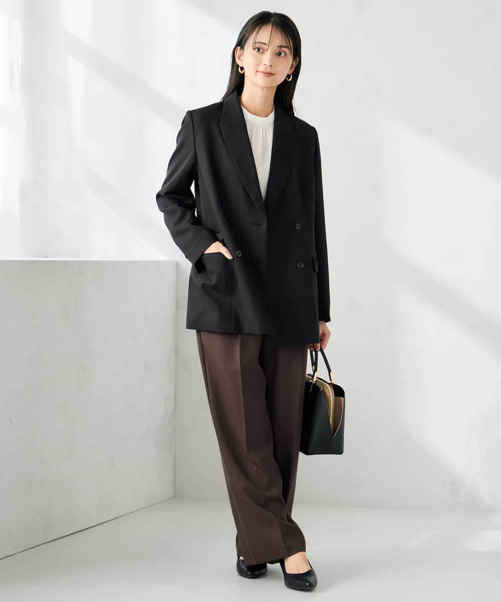 KBDLB14129 a.v.v(アー・ヴェ・ヴェ) 【洗える/イージーケア/ストレッチ】パウダーツイルダブルブレストジャケット ブラウン