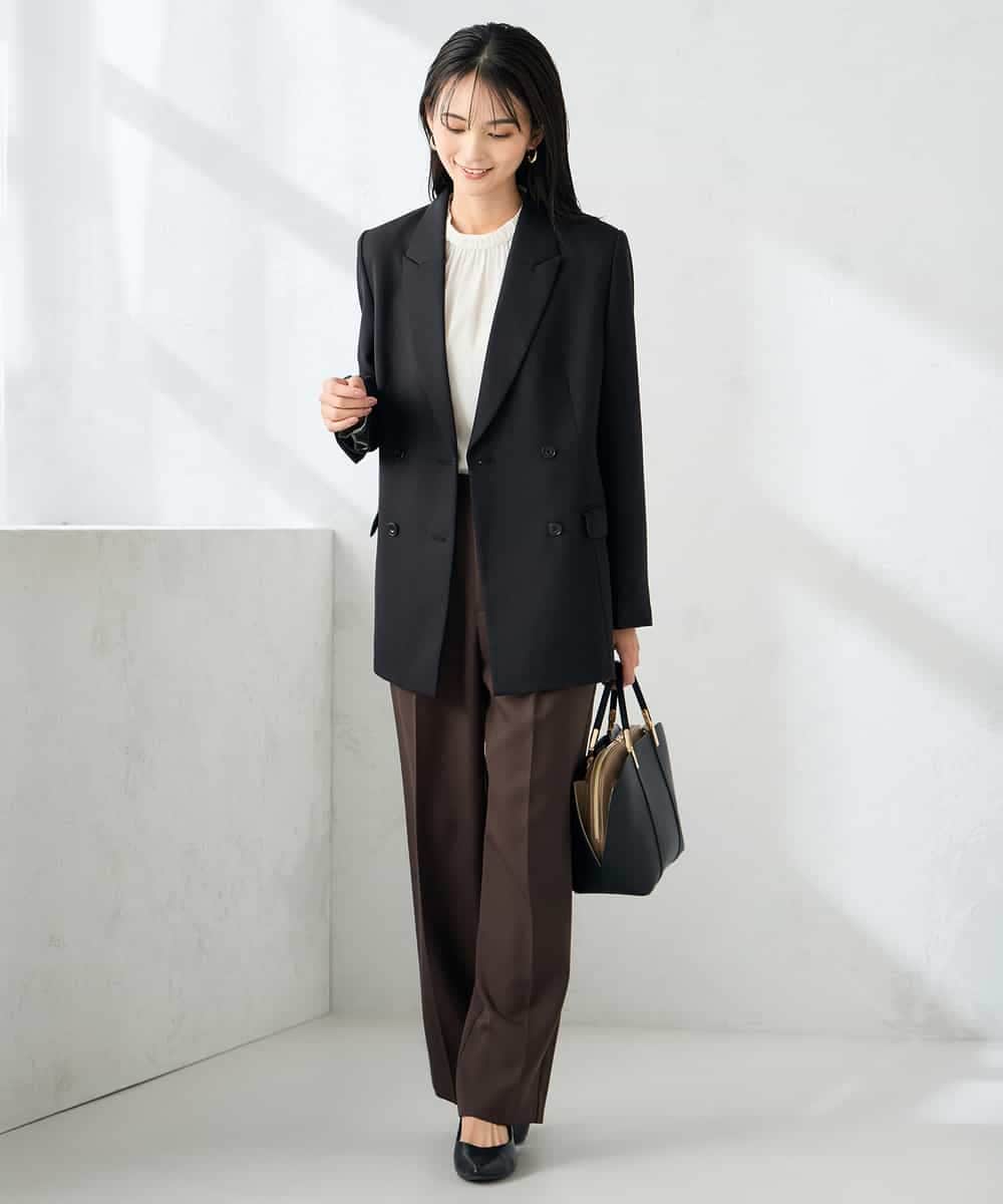 KBDLB14129 a.v.v(アー・ヴェ・ヴェ) 【洗える/イージーケア/ストレッチ】パウダーツイルダブルブレストジャケット ブラウン