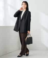 KBDLB14129 a.v.v(アー・ヴェ・ヴェ) 【洗える/イージーケア/ストレッチ】パウダーツイルダブルブレストジャケット ブラウン