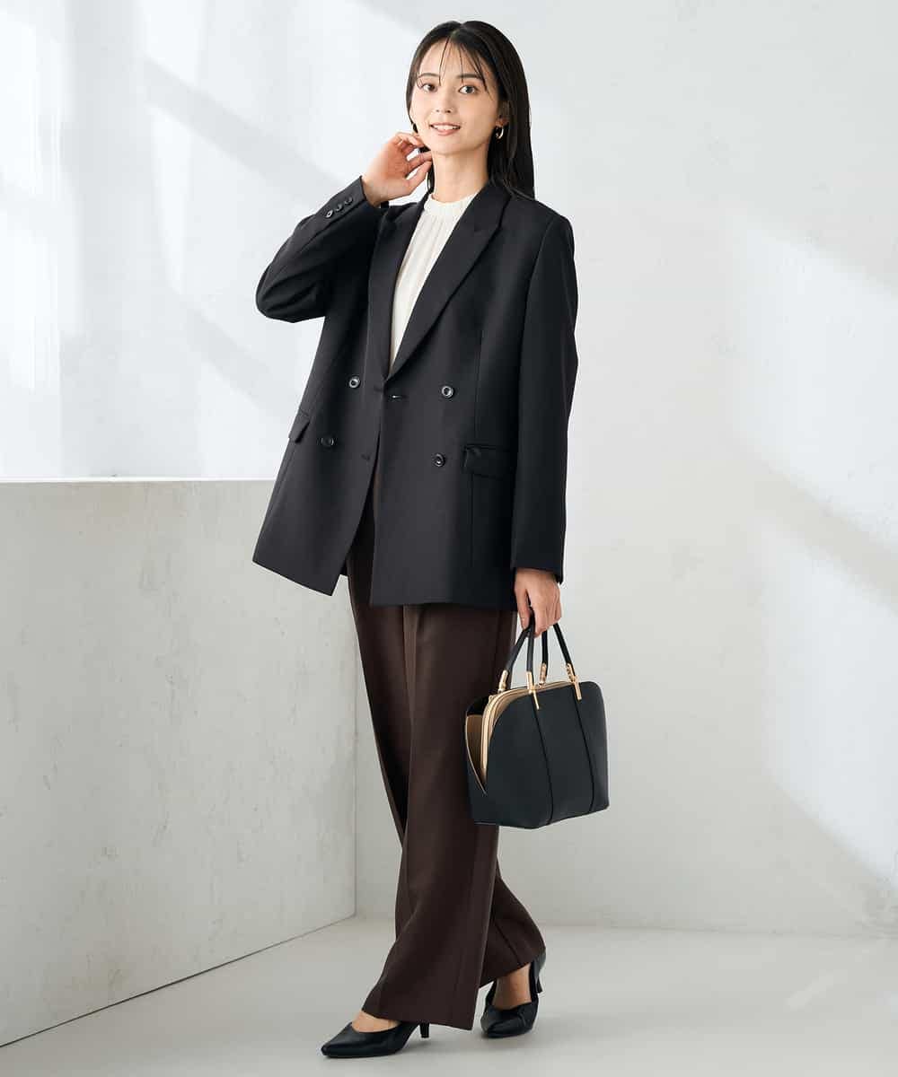 KBDLB14129 a.v.v(アー・ヴェ・ヴェ) 【洗える/イージーケア/ストレッチ】パウダーツイルダブルブレストジャケット ブラウン