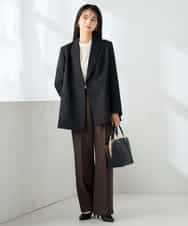 KBDLB14129 a.v.v(アー・ヴェ・ヴェ) 【洗える/イージーケア/ストレッチ】パウダーツイルダブルブレストジャケット ブラウン