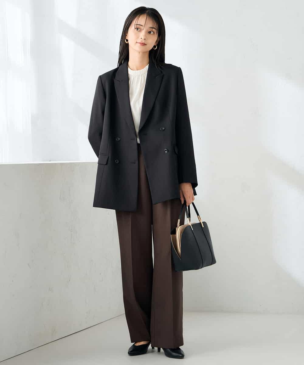 KBDLB14129 a.v.v(アー・ヴェ・ヴェ) 【洗える/イージーケア/ストレッチ】パウダーツイルダブルブレストジャケット ブラウン