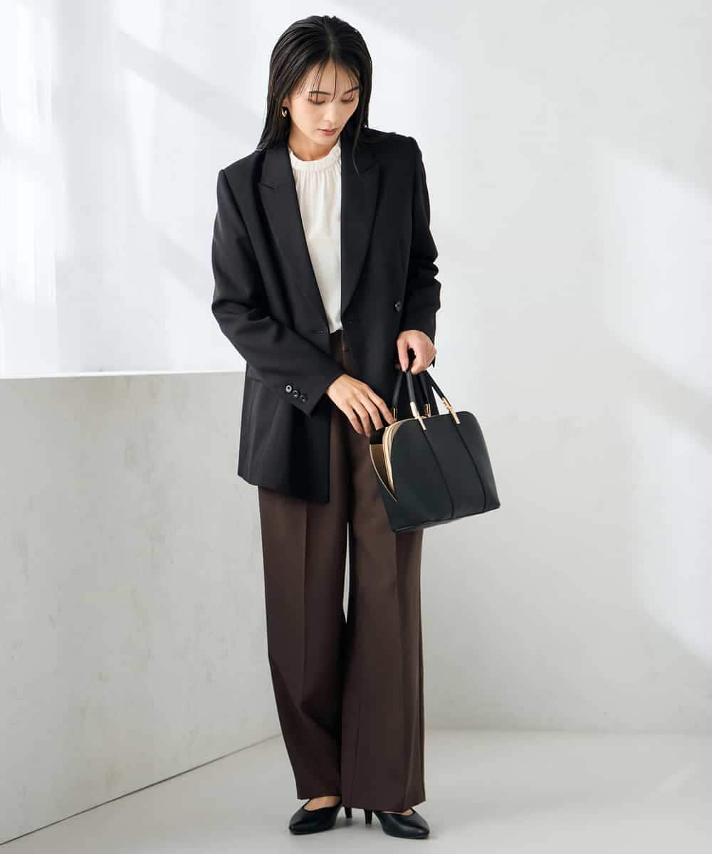 KBDLB14129 a.v.v(アー・ヴェ・ヴェ) 【洗える/イージーケア/ストレッチ】パウダーツイルダブルブレストジャケット ブラウン