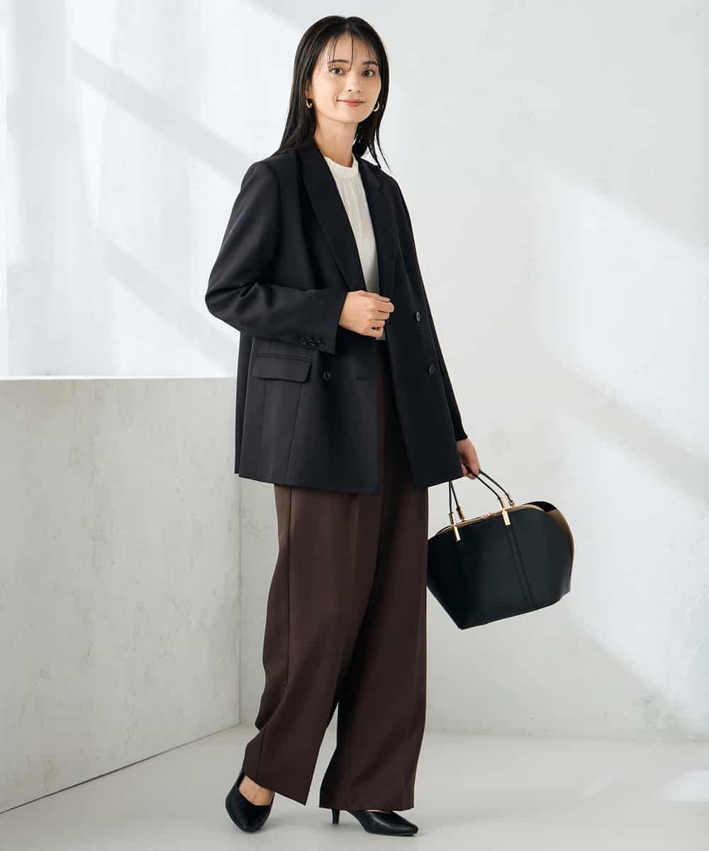 KBDLB14129 a.v.v(アー・ヴェ・ヴェ) 【洗える/イージーケア/ストレッチ】パウダーツイルダブルブレストジャケット ブラウン