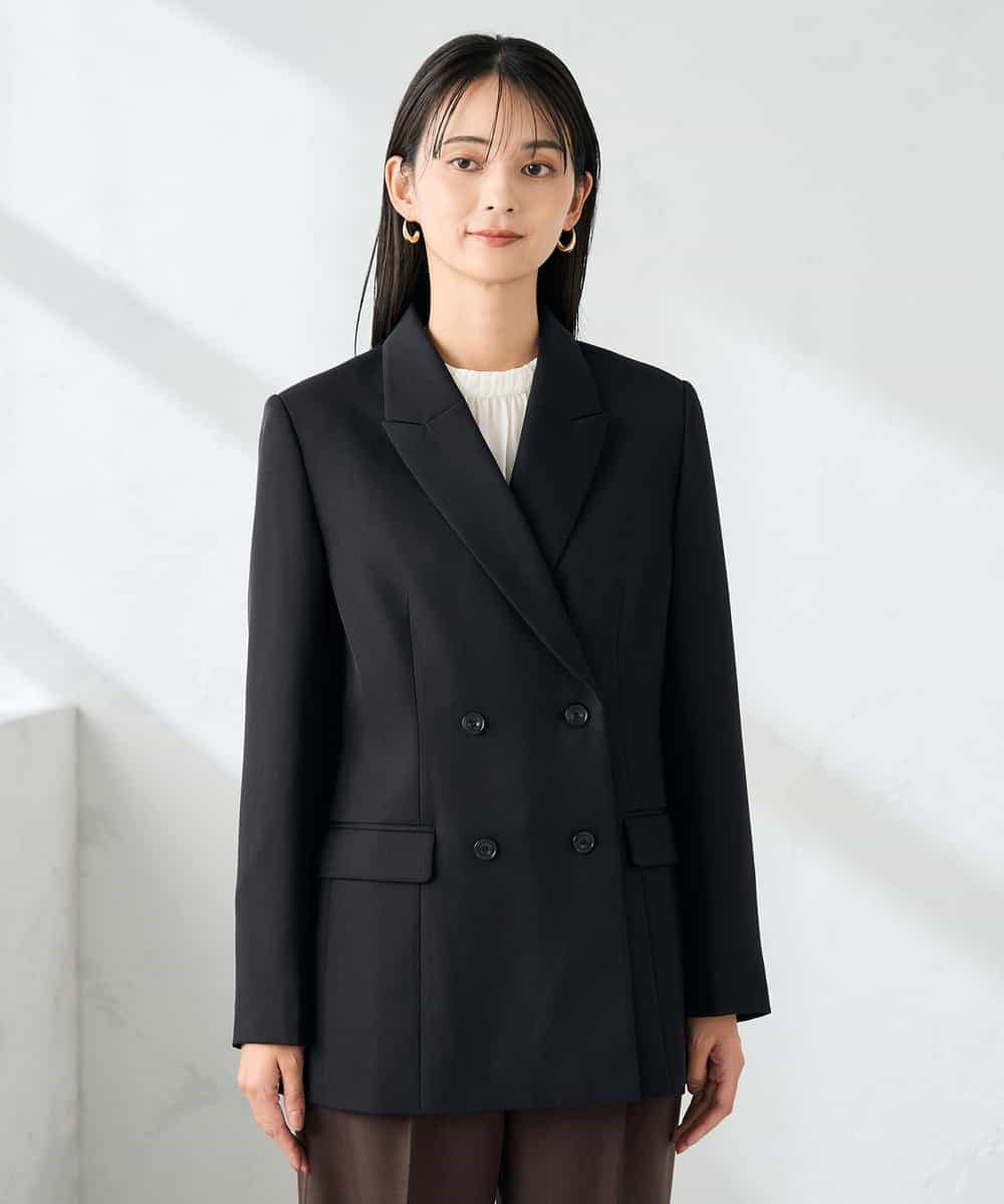 KBDLB14129 a.v.v(アー・ヴェ・ヴェ) 【洗える/イージーケア/ストレッチ】パウダーツイルダブルブレストジャケット ブラウン