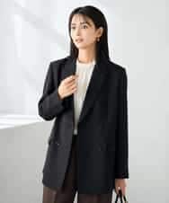 KBDLB14129 a.v.v(アー・ヴェ・ヴェ) 【洗える/イージーケア/ストレッチ】パウダーツイルダブルブレストジャケット ブラック