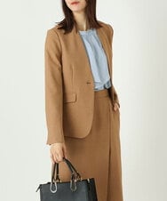 KBDLQ11099 a.v.v(アー・ヴェ・ヴェ) 【洗える/セットアップ対応】杢調ウールライクノーカラージャケット【LANATEC】 キャメル