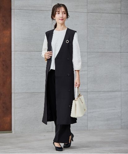 KBECD01099 a.v.v 【洗える/ストレッチ/セットアップ対応】ダブルクロスロングジレワンピース