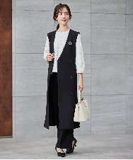 KBECD01099 a.v.v(アー・ヴェ・ヴェ) 【洗える/ストレッチ/セットアップ対応】ダブルクロスロングジレワンピース ブラック