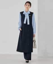 KBECD01099 a.v.v(アー・ヴェ・ヴェ) 【洗える/ストレッチ/セットアップ対応】ダブルクロスロングジレワンピース ネイビー