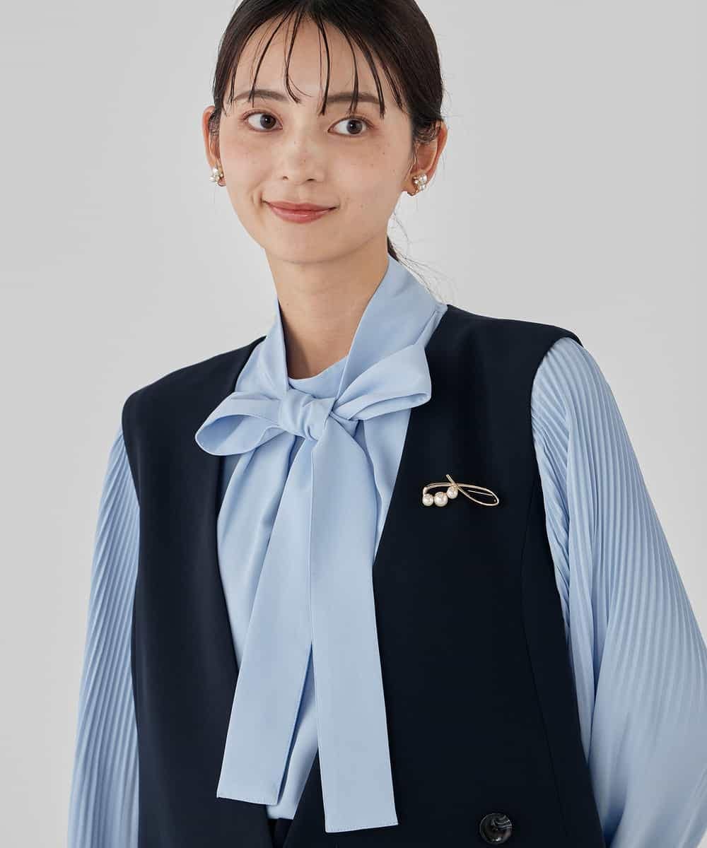 KBECD01099 a.v.v(アー・ヴェ・ヴェ) 【洗える/ストレッチ/セットアップ対応】ダブルクロスロングジレワンピース ネイビー