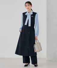 KBECD01099 a.v.v(アー・ヴェ・ヴェ) 【洗える/ストレッチ/セットアップ対応】ダブルクロスロングジレワンピース ネイビー