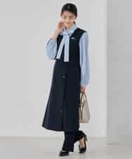 KBECD01099 a.v.v(アー・ヴェ・ヴェ) 【洗える/ストレッチ/セットアップ対応】ダブルクロスロングジレワンピース ネイビー