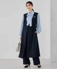 KBECD01099 a.v.v(アー・ヴェ・ヴェ) 【洗える/ストレッチ/セットアップ対応】ダブルクロスロングジレワンピース ネイビー