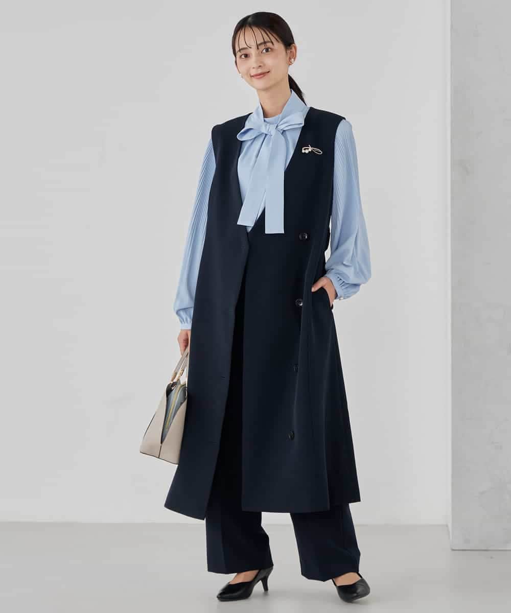 KBECD01099 a.v.v(アー・ヴェ・ヴェ) 【洗える/ストレッチ/セットアップ対応】ダブルクロスロングジレワンピース ネイビー