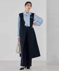 KBECD01099 a.v.v(アー・ヴェ・ヴェ) 【洗える/ストレッチ/セットアップ対応】ダブルクロスロングジレワンピース ネイビー