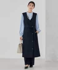 KBECD01099 a.v.v(アー・ヴェ・ヴェ) 【洗える/ストレッチ/セットアップ対応】ダブルクロスロングジレワンピース ネイビー