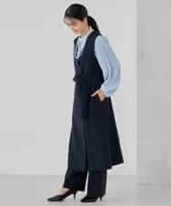 KBECD01099 a.v.v(アー・ヴェ・ヴェ) 【洗える/ストレッチ/セットアップ対応】ダブルクロスロングジレワンピース ネイビー