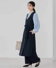 KBECD01099 a.v.v(アー・ヴェ・ヴェ) 【洗える/ストレッチ/セットアップ対応】ダブルクロスロングジレワンピース ネイビー