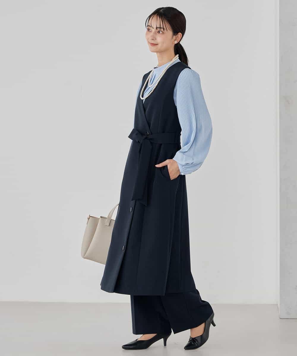 KBECD01099 a.v.v(アー・ヴェ・ヴェ) 【洗える/ストレッチ/セットアップ対応】ダブルクロスロングジレワンピース ネイビー