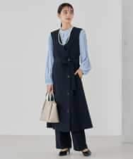 KBECD01099 a.v.v(アー・ヴェ・ヴェ) 【洗える/ストレッチ/セットアップ対応】ダブルクロスロングジレワンピース ネイビー