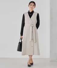 KBECD01099 a.v.v(アー・ヴェ・ヴェ) 【洗える/ストレッチ/セットアップ対応】ダブルクロスロングジレワンピース ネイビー