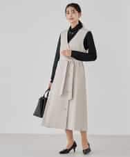 KBECD01099 a.v.v(アー・ヴェ・ヴェ) 【洗える/ストレッチ/セットアップ対応】ダブルクロスロングジレワンピース ネイビー