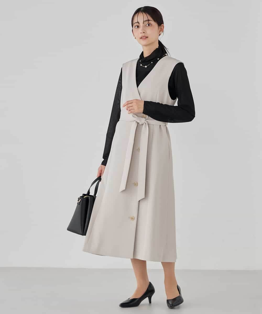 KBECD01099 a.v.v(アー・ヴェ・ヴェ) 【洗える/ストレッチ/セットアップ対応】ダブルクロスロングジレワンピース ネイビー