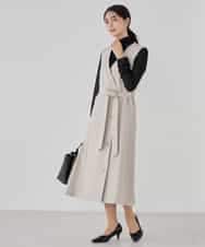 KBECD01099 a.v.v(アー・ヴェ・ヴェ) 【洗える/ストレッチ/セットアップ対応】ダブルクロスロングジレワンピース ネイビー