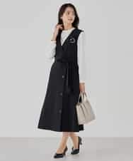 KBECD01099 a.v.v(アー・ヴェ・ヴェ) 【洗える/ストレッチ/セットアップ対応】ダブルクロスロングジレワンピース ネイビー