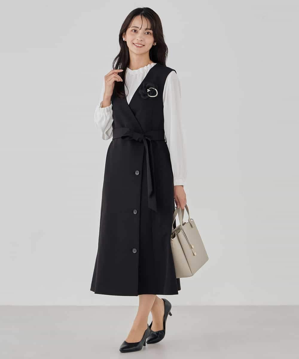 KBECD01099 a.v.v(アー・ヴェ・ヴェ) 【洗える/ストレッチ/セットアップ対応】ダブルクロスロングジレワンピース ネイビー